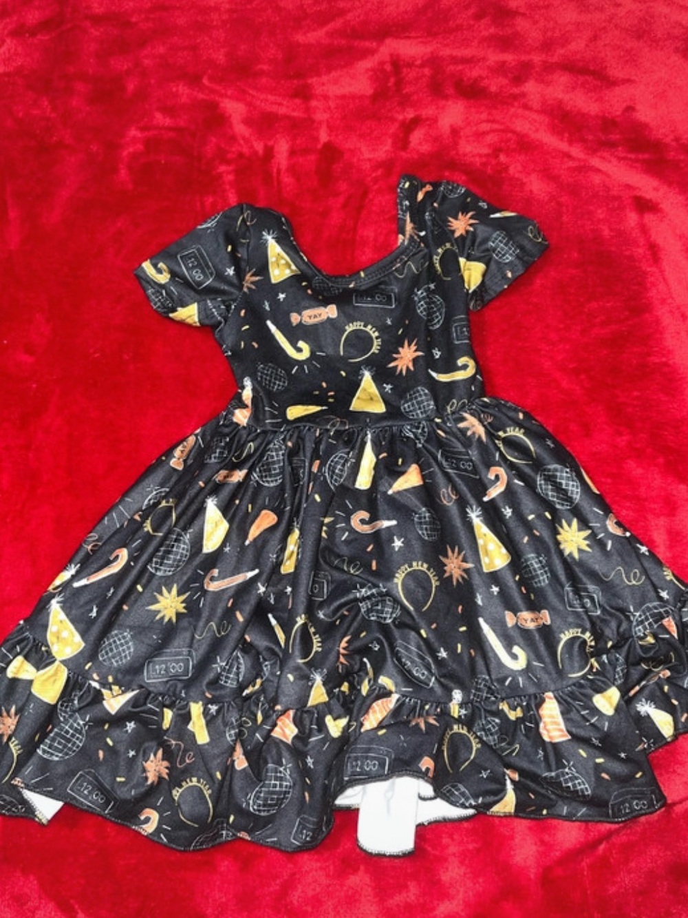 Girls' Black Festive Print Casual Dress